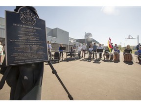 A plaque on display during the grand opening of Sylvia Fedoruk School in Saskatoon on Friday, Sept. 8, 2017. (Saskatoon StarPhoenix/Liam Richards)