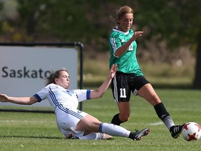 The University of Saskatchewan Huskies' Maya Gabruch plays the Okanagan Heat during women's soccer at PotashCorp Park in Saskatoon on Sept. 17, 2017.