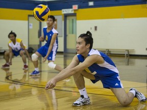 E.D. Feehan's Lemuel Gagui bumps the ball during high-school volleyball action this week.