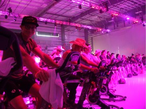 Jochen Tilk was one of roughly 350 people who came out to participate in a "Ryde The Hangar" fundraising event in Saskatoon on Saturday, Sept.30, 2017. The event, which saw individuals and teams raising money by riding stationary bicycles at the Shock Trauma Air Rescue Society hangar, aims to raise $200,000 STARS Air Ambulance in Saskatchewan.