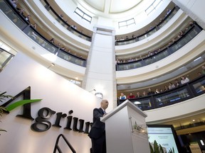Agrium president and CEO Chuck Magro speaks, during the company's annual general meeting in May 2014.