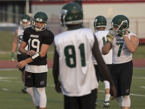 Quarterback Kyle Siemens, shown during a recent practice, helped his Huskies beat Manitoba in their season opener Friday night.