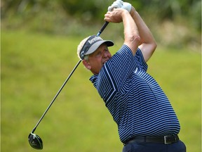 Colin Montgomerie of Scotland hits his tee shot on the 6th hole during the second round of the Japan Airlines Championship at Narita Golf Club-Accordia Golf on September 9, 2017 in Narita, Chiba, Japan.