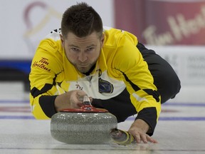 Mike McEwen, shown competing with Manitoba at the 2017 Brier, is in Saskatoon for this week's World Curling Tour stop.