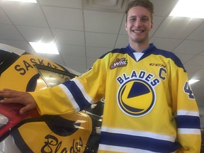Defenceman Evan Fiala has been named the new captain of the WHL's Saskatoon Blades (Darren Zary/SASKATOON STAR-PHOENIX)