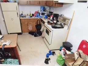 Court exhibit photo of the apartment kitchen where 35-year-old Johnathon Keenatch-Lafond was found stabbed on Nov. 17, 2014.