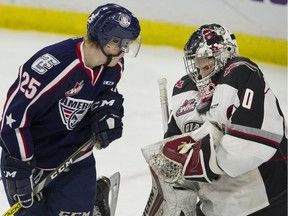 Ryan Kubic (right), shown last season with the Vancouver Giants, is now a Saskatoon Blade.
