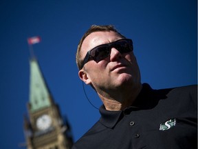 The Saskatchewan Roughriders' Chris Jones, shown on Parliament Hill on Oct. 1, merits strong coach-of-the-year consideration, in the opinion of columnist Rob Vanstone.