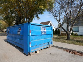 A disposal bin is parked on the street in front of a house in city park in Saskatoon on October 11, 2017. The city is set to start charging for bins that are placed on a public street or alley.(Michelle Berg / Saskatoon StarPhoenix)