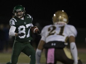 Huskies' receiver Mitch Hillis carries the ball Saturday during a game that saw him become the all-time leading Canada West receiver. But the Huskies suffered a season-ending loss.