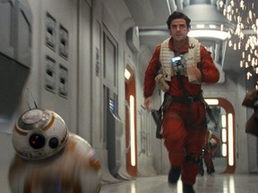 This image released by Lucasfilm shows Oscar Isaac as Poe Dameron in a scene from the upcoming "Star Wars: The Last Jedi," expected in theaters in December.  (Industrial Light & Magic/Lucasfilm via AP) ORG XMIT: NYET511
AP
