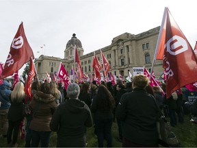 A Rally to Reverse the Cuts, a protest against some of the spending cuts and tax increases made in the 2017-18 budget, was held on the front lawn of the Legislative Building in Regina.