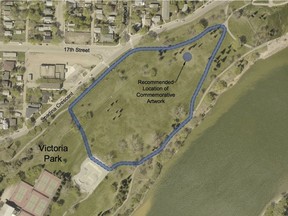 This City of Saskatoon map shows the area in Victoria Park that is proposed to be renamed Reconciliation Circle in line with efforts to address the legacy of residential schools on Indigenous peoples. A city council committee endorsed renaming the section of the park on Monday, Oct. 2, 2017. (City of Saskatoon)