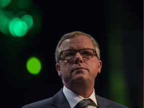 Premier Brad Wall gives a speech during the Sask Party leadership debate in Saskatoon, SK on Saturday, November 4, 2017.