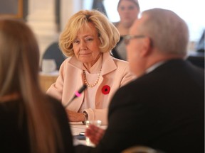 Senator Raynell Andreychuk listens to Saskatoon business leaders address the Senate's standing committee on national finance on Wednesday in Saskatoon.