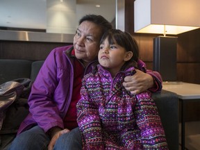 Danielle Ewenin, pictured with her granddaughter Constance Woodward, travelled to Saskatoon from the Kawacatoose First Nation to participate in the National Inquiry into Missing and Murdered Indigenous Women and Girls.