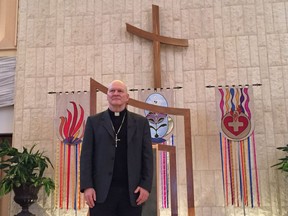 Bishop Mark Hagemoen, who is taking over as the leader of the Roman Catholic Diocese of Saskatoon, poses for a photograph at the Cathedral of the Holy Family on November 21, 2017 in Saskatoon.