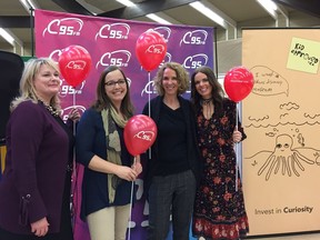 Children's Discover Museum capital campaign chairperson Robin Chapman (left) is joined by the museum's executive director Amanda McReynolds Doran, Rawlco Radio president Pam Leyland and Shawna Foster to announce a $1 million donation to the museum from Rawlco Radio owners Gordon and Jill Rawlinson in Saskatoon on November 16, 2018.
Erin Petrow