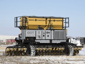 DOT, an autonomous power platform, carries a 30-foot air drill at SeedMaster in Emerald Park.