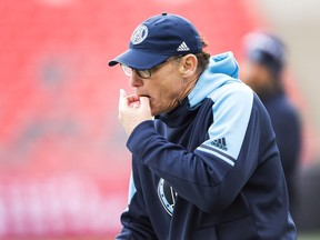 Toronto Argonauts head coach Marc Trestman watches his team during practice ahead of the105th Grey Cup championship football game against the Calgary Stampeders in Ottawa on Friday, November 24, 2017.