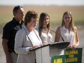 Alanna Koch announces her plans to run for the Saskatchewan Party leadership on a farm just south of Regina.