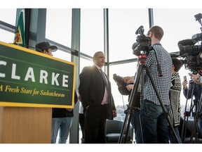 Former Conservative MP Rob Clarke at the launch of his Sask. Party leadership campaign.