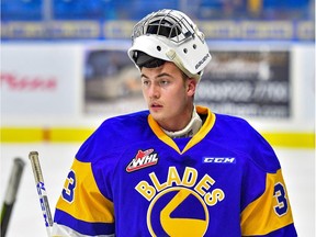 Nolan Maier got his first WHL start on home ice for the Saskatoon Blades on Friday night against the Brandon Wheat Kings.