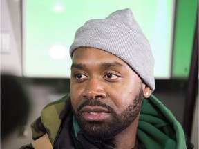 Saskatchewan Roughriders quarterback Kevin Glenn addresses reporters at the team's locker-room cleanout on Nov. 20, 2017.