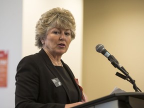 Carol Cooley, Saskatoon Public Library chair, speaks during a grand opening celebration for the Round Prairie Branch Library in Stonebridge in Saskatoon on Thursday, Jan. 19, 2017.