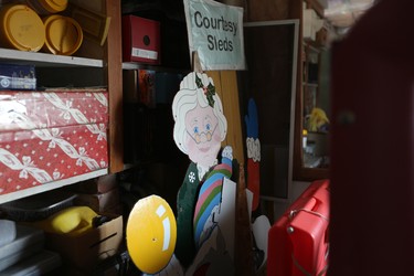 Bob Mason and Cora Greer store decorations for their choose-and-cut Christmas tree farm near Kenaston during the summer.