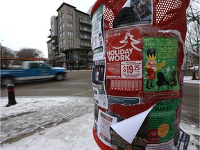 The City of Saskatoon is exploring a possible application process for posters on public property and/or better enforcement in Saskatoon on December 4, 2017. The business districts like Broadway, downtown and Riversdale are concerned about the mess created by posters as they sometimes become loose and blow away and sometimes the paint is ripped off power poles.