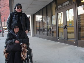 Mary-Ann McLeod and her son Jonathan, who were living in a run-down and rodent-infested property owned by one of Saskatoon's most-controversial landlords, Jagdish "Jack" Grover, outside of the Sturdy Stone Centre in Saskatoon on Monday, Dec. 11, 2017. The two were present for an Office of Residential Tenancies hearing on Monday in which they presented evidence of the conditions they were living in.