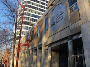 The Greater Saskatoon Catholic Schools headquarters at Fifth Avenue North and 22nd Street East on Dec. 12, 2017. Officials with the division say it's unlikely the division will be raising education property taxes to cover costs associated with a contentious court ruling about Catholic education in Saskatchewan.