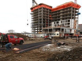 Construction has begun on the east office tower on Parcel Y at River Landing in Saskatoon on December 14, 2017.