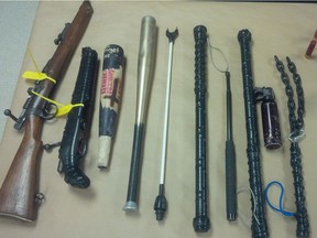Weapons seized from a vehicle in Diefenbaker Park early Christmas morning.