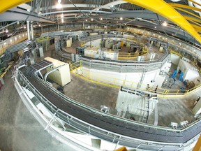 Canadian Light Source is a massive electron ring that creates intense beams of light covering the spectrum.  The light allows scientists to see matter at the atomic level, which has many applications for industry and science.