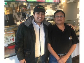 Master franchisee Utsang Desai, and his father Ashok Desai, at BarBurrito, at the Preston Crossing location in Saskatoon. (John Grainger photo)