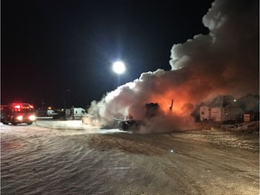 The Saskatoon Fire Department responded to a call in the North Corman Industrial Park where two semis were on fire on Friday, Dec. 1, 2017.