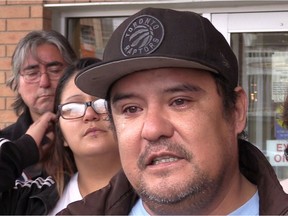 Jeffery Longman, the grandfather of Nikosis Jace Cantre, speaks to reporters outside provincial court in Saskatoon on Friday, December 15, 2017. Final evidence was presented at the sentencing hearing for the teen girl who murdered six-week-old Cantre in 2016. (Jeff Losie/Saskatoon StarPhoenix)