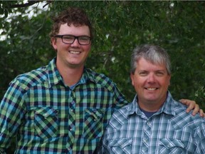 Evan Wedrick and his dad Ron Wedrick, who were both badly burned in a southwestern Saskatchewan grassfire in October, are shown in a family handout photo.