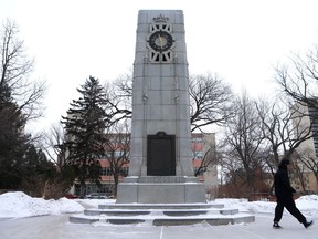 The North Saskatchewan Regiment has applied to the City of Saskatoon to add a plaque commemorating the Afghanistan war from 2001 to 2014 to the cenotaph in the square south of city hall. The cenotaph includes plaques marking the Great War (1914-1918), the Second World War (1939-1945) and the Korean War (1950-1953) in Saskatoon on January 4, 2018.