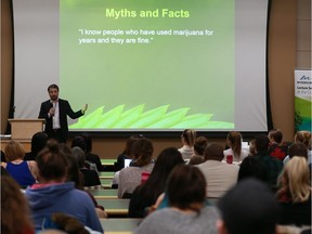 Michael Szafron, assistant professor with the University of Saskatchewan School of Public Health, explores the impacts of marijuana use and implications for universities during his McKercher Lecture Series presentation "Marijuana Legalization: Impacts on Students, Employers and the Public " at the University of Saskatchewan (U of S) College of Law in Saskatoon, SK on January 16, 2018.
