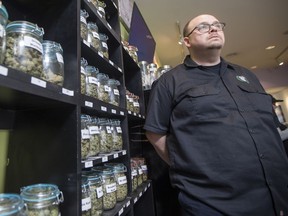 Mikael Francis, partner and manager at Best Buds Society, Lifestyles Health and Nutrition, in his downtown store in Saskatoon, Sask. on Friday, Jan. 19, 2018.