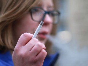 University of Saskatchewan student Ciara Sneddon smokes a cigarette on campus in Saskatoon, SK on January 24, 2018.