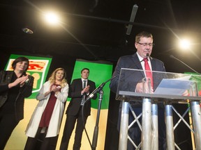 Scott Moe gives a speech after winning the Saskatchewan Party leadership in Saskatoon  on Saturday, January 27, 2018.