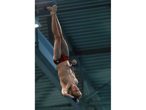 Saskatoon's Rylan Wiens competes in the men's platform final of the Winter National Diving Championships, which serves as a qualifier for the Commonwealth Games, at Shaw Centre in Saskatoon on Jan. 28, 2018.