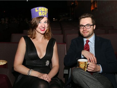 Stephanie McKay and Jeremy Warren host the Oscars at the Roxy Theatre in 2015.