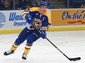 Saskatoon Blades' Libor Hajek plays the rival Prince Albert Raiders in Western Hockey League action Sunday afternoon at Sasktel Centre as both teams are chasing a Eastern Conference wild-card playoff spot in Saskatoon on December 10, 2017.