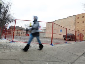Construction on a new building at the former site of the Farnam Block could begin as soon as April. Plans call for a one-storey building that will provide rental space for retail or restaurants, according to the real estate broker for the property.
