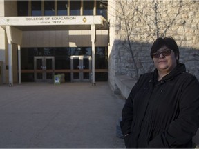 Roberta McIntyre, who is discussing issues about St.Frances Cree Bilingual School stands for portrait outside the College of Education at the University of Saskatchewan in Saskatoon, Sask. on Monday, January 22, 2018.